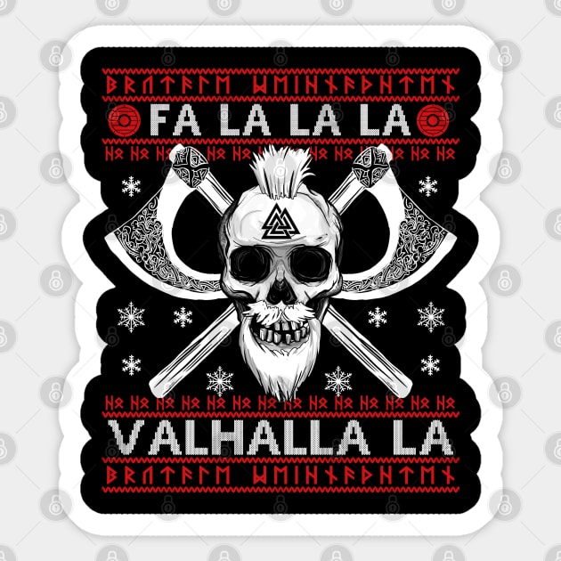 FA LA LA LA - VALHALLA LA Ugly Christmas Sweater Viking Valknut Axe Gift Design Sticker by Frontoni